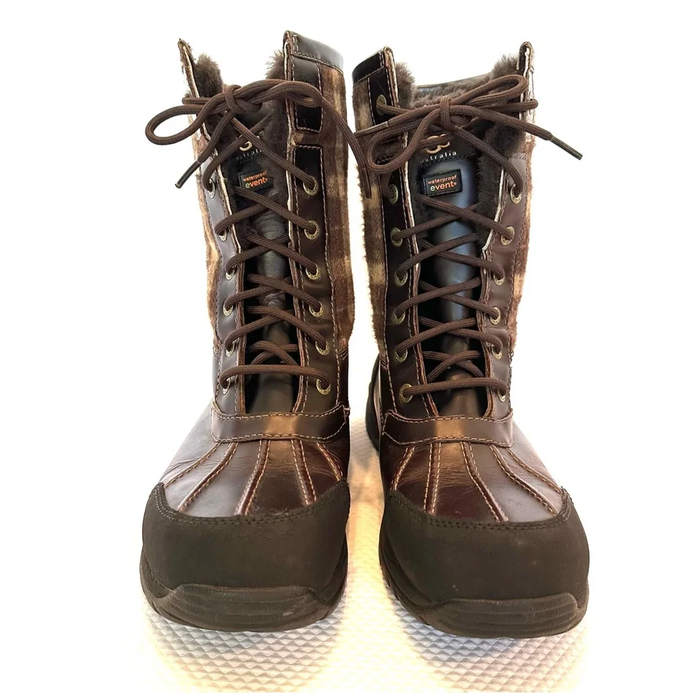 UGG Butte Waterproof Heavy Duty Brown Plaid Leather Lace-Up Rain & Snow‎ Boots